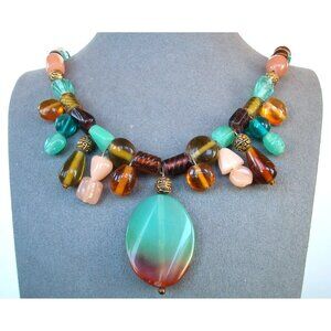 Multicolor Beaded Necklace & Earrings Set With Lobster Clasp